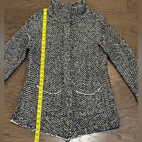 EILEEN FISHER Chunky Black White Snap Close Sweater Cardigan Petite Size Small - Picture 1 of 8